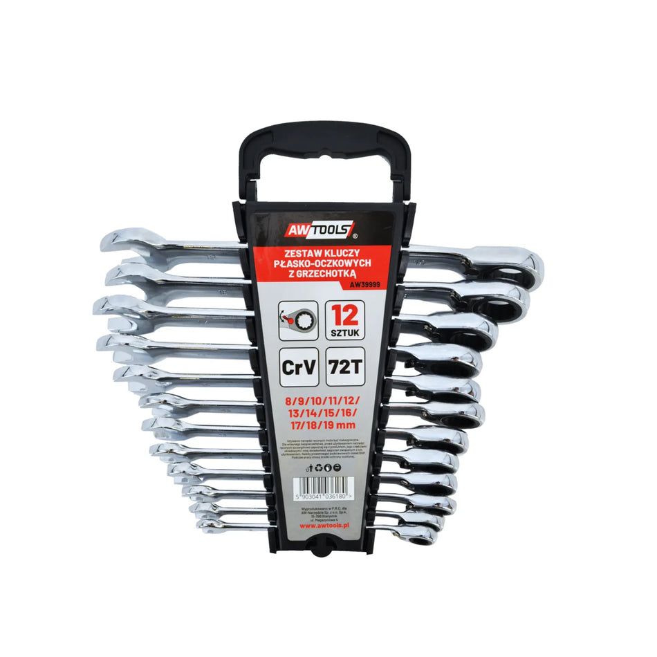 AWTools ratelsleutelset met schakelaar 8-19mm 12-delig