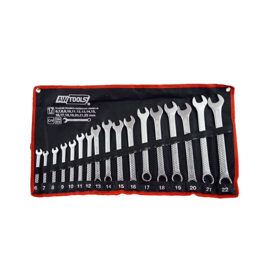 AWTools Steekringratelsleutel set 17-delig 6 mm - 22 mm Black Line