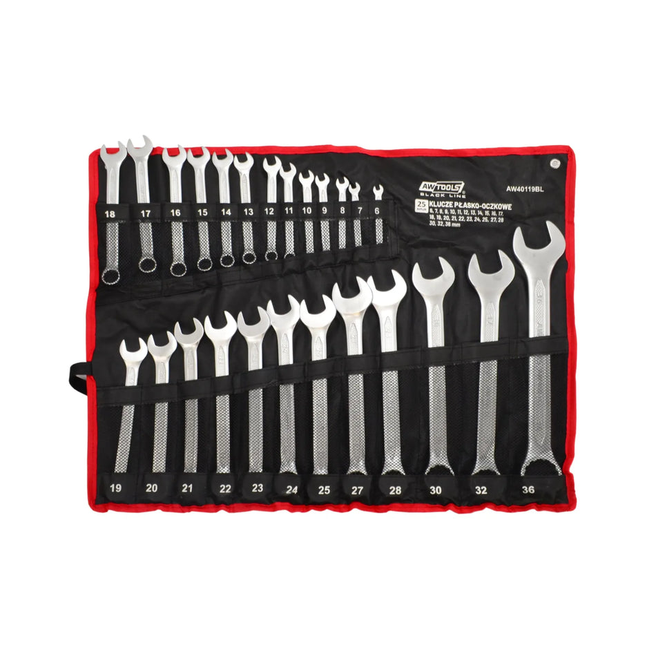 AWTools Steeksleutelset met 25 maten 6-36mm Black Line