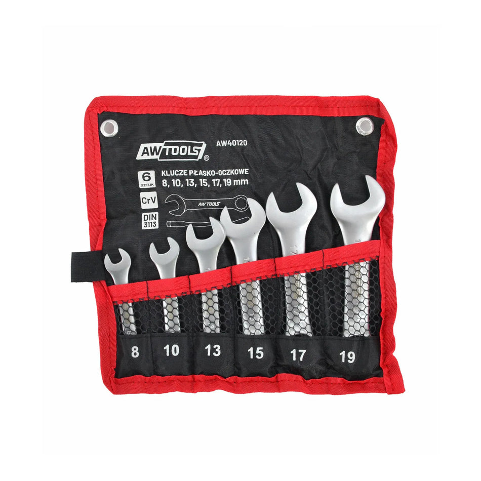 AWTools Sleutelset plat-ring kort 6-delig 8-19 mm