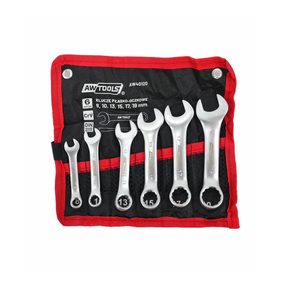 AWTools Sleutelset plat-ring kort 6-delig 8-19 mm