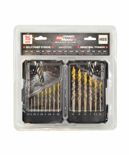 AWTools Metaalboren M2 HSS-TiN Set 15-delig 1,5-10 mm Black Line