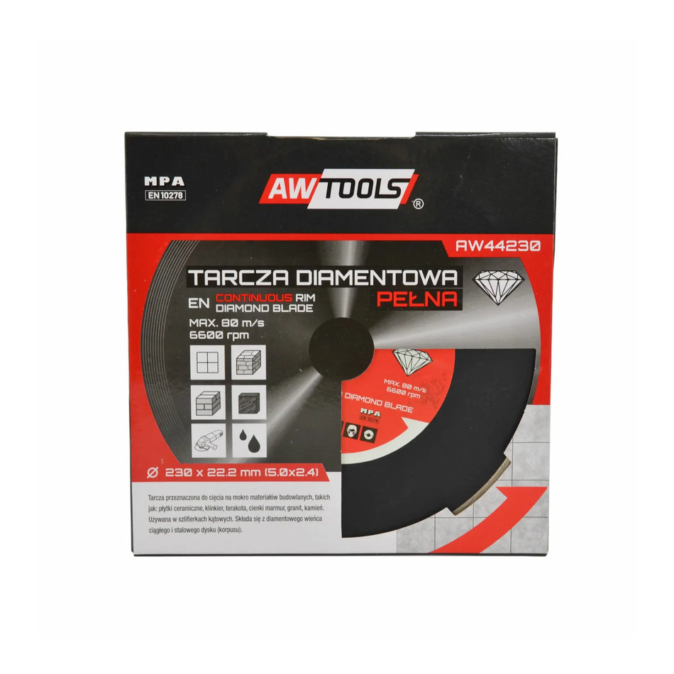 AWTools Diamantzaagblad volledig voor klinker en natuursteen 250mm x 25,4mm