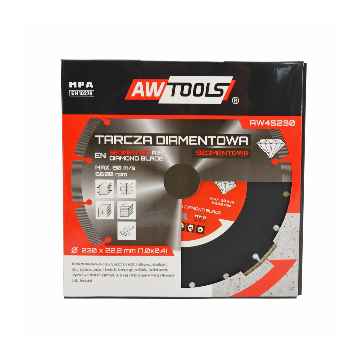 AWTools Diamantschijf segment 180mm met 25,4mm gat