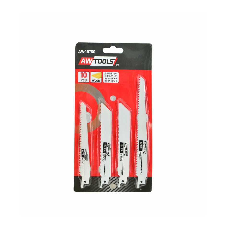AWTools zaagblad voor reciprozaag set hout en metaal 10 stuks