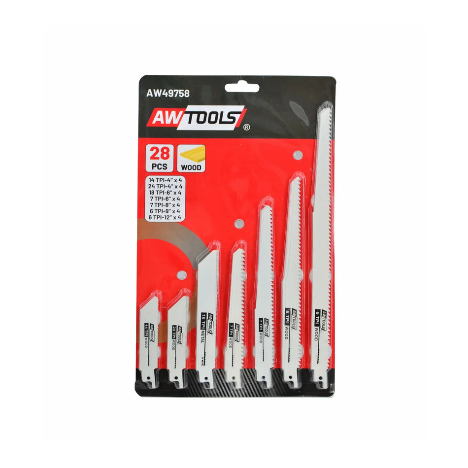 AWTools reciprozaagblad set hout en metaal 28 stuks diverse maten