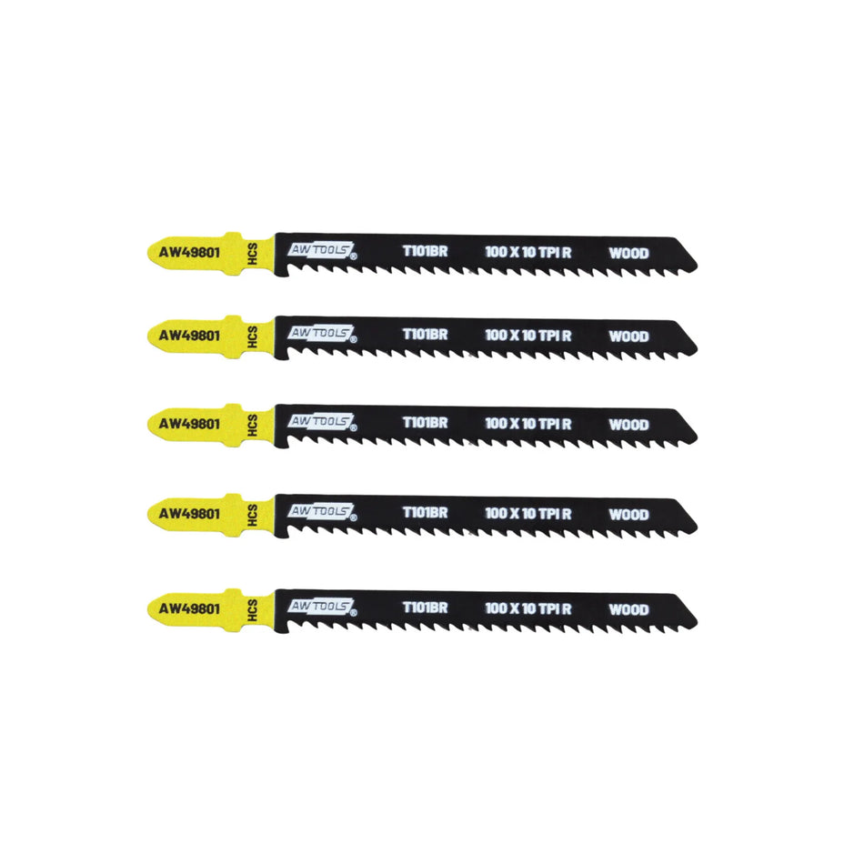 AWTools decoupeerzaagblad voor hout met T-greep 100mm 5 stuks