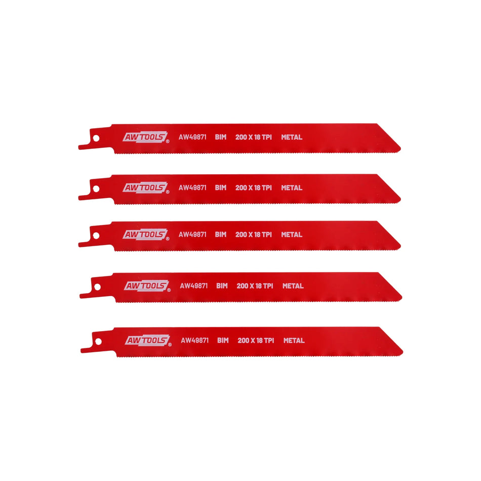 AWTools zaagbladen BiM voor reciprozaag 200 mm 18 TPI 5 stuks metaal