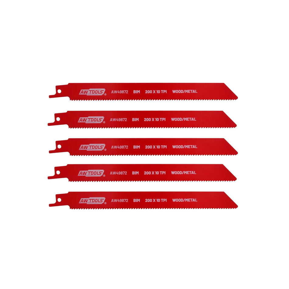AWTools BiM zaagblad voor reciprozaag 200 mm 10 TPI 5 stuks voor metaal en hout