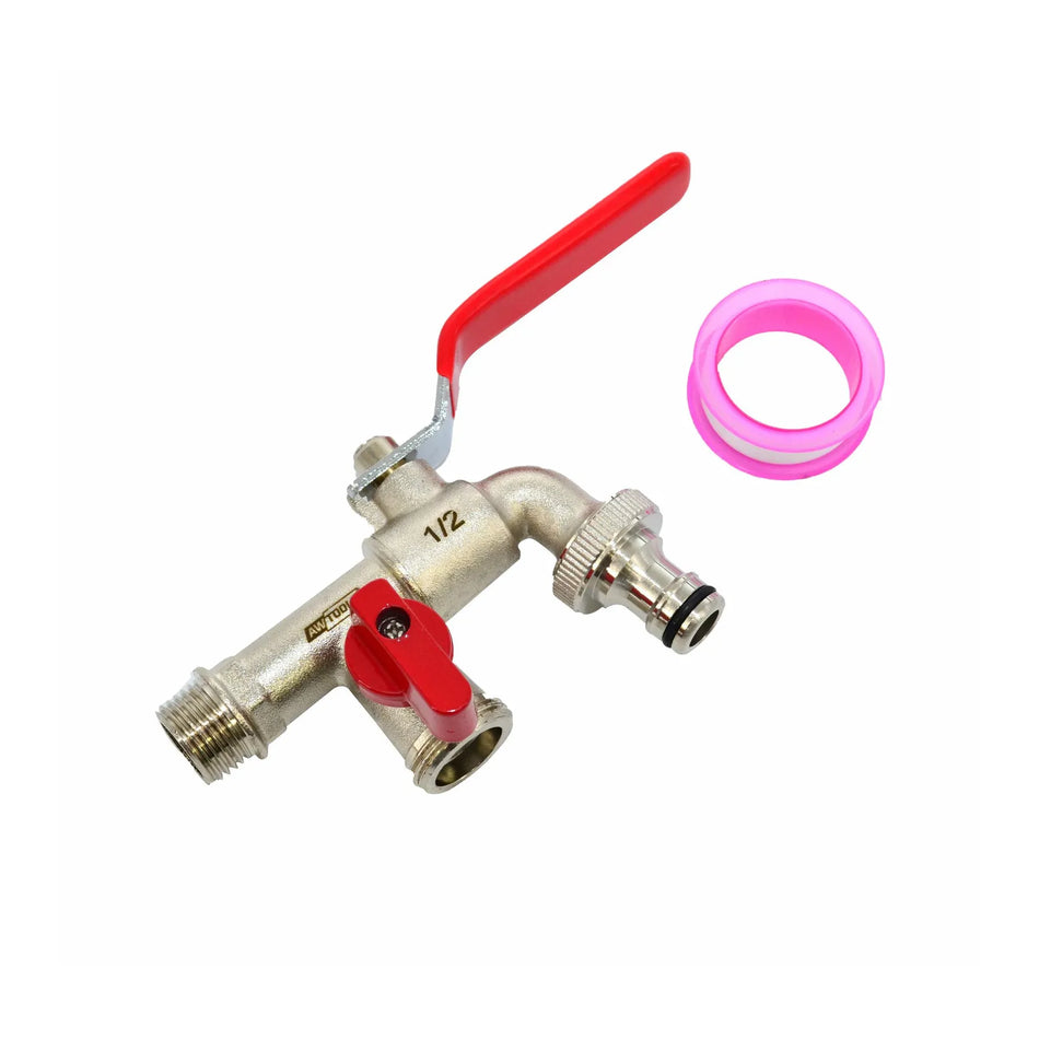 AWTools dubbele tuinkraan messing met nikkellaag 1/2" GZ 2x3/4"
