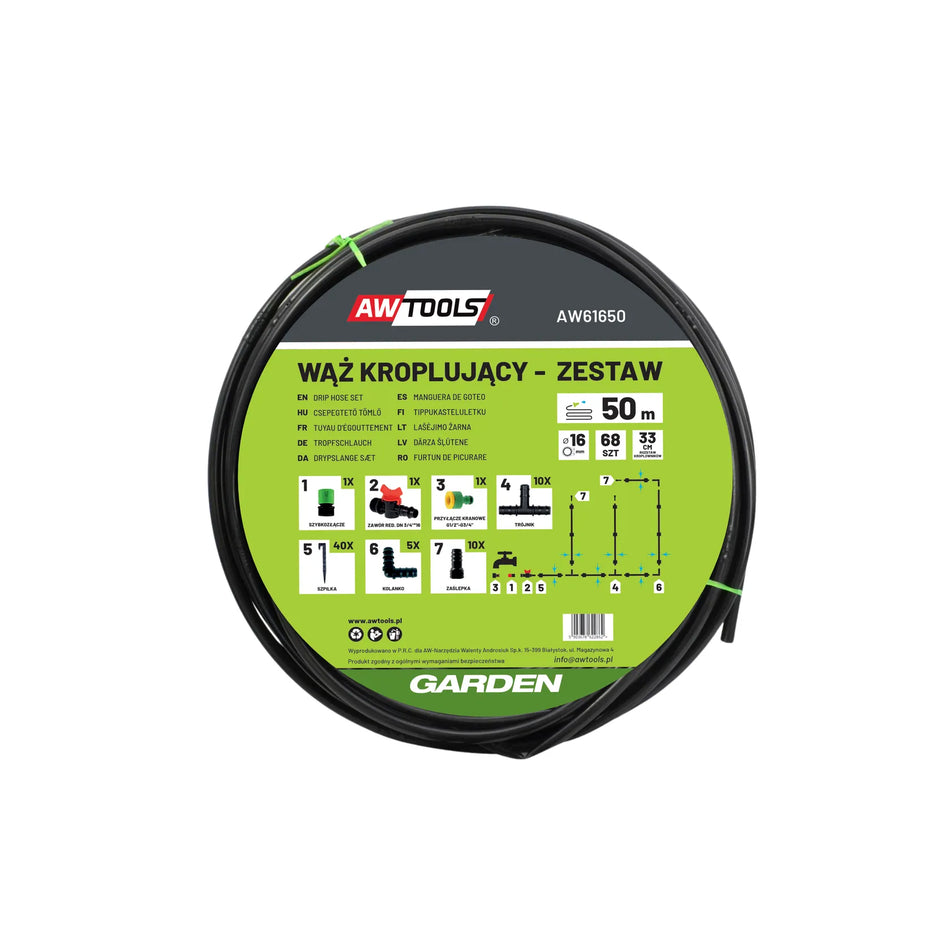 AWTools Druppelirrigatieset compleet 50m met 68 onderdelen
