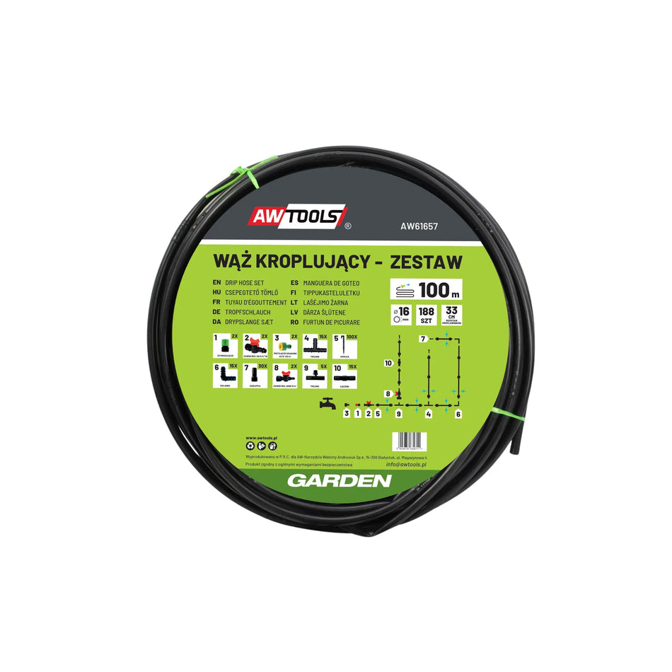 AWTools Druppelirrigatieset compleet 100m 188 onderdelen