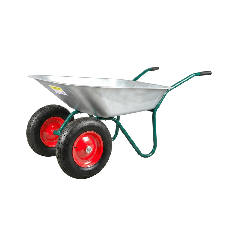 AWTools Tuinkruiwagen met dubbele wielen 100 liter verzinkte stalen kuip