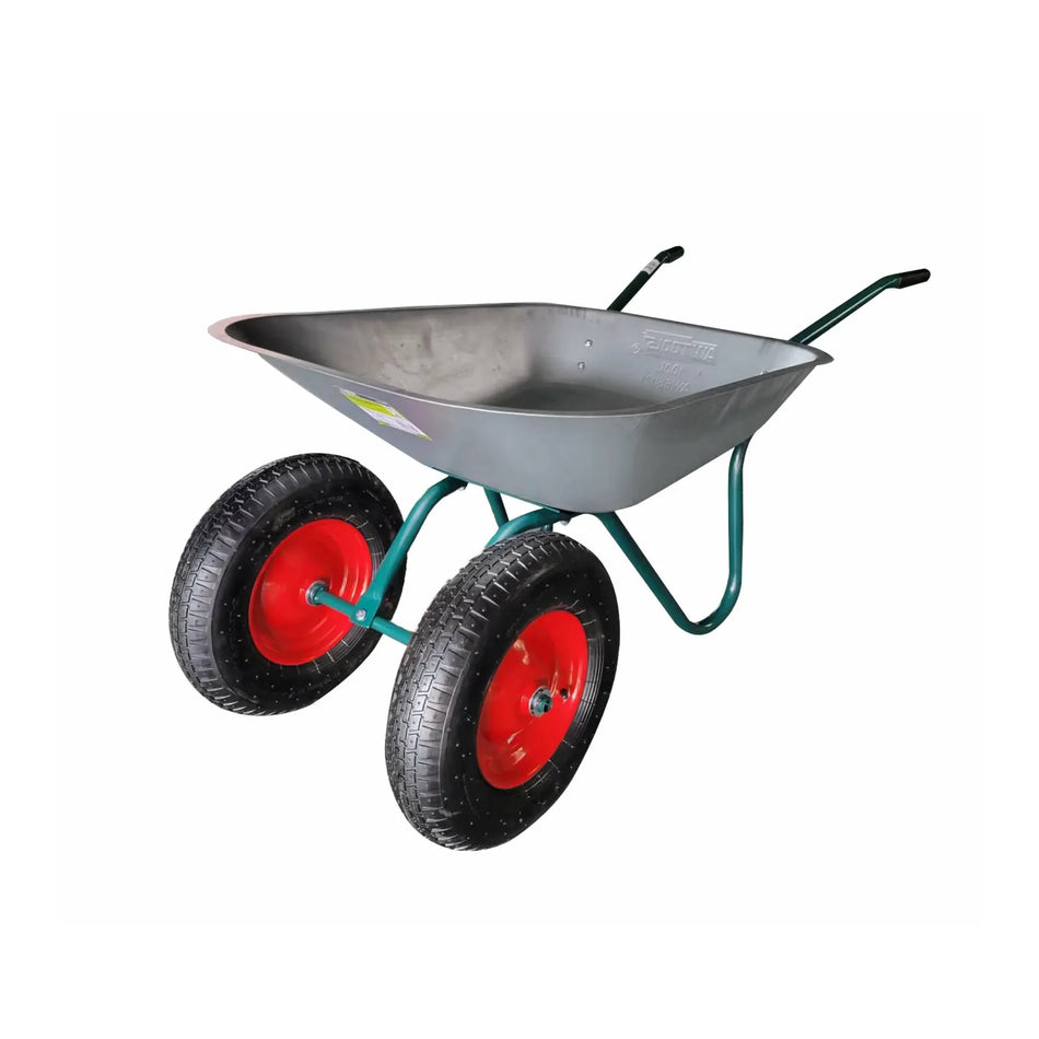 AWTools Tuinkruiwagen met dubbele wielen 100 liter verzinkte stalen kuip