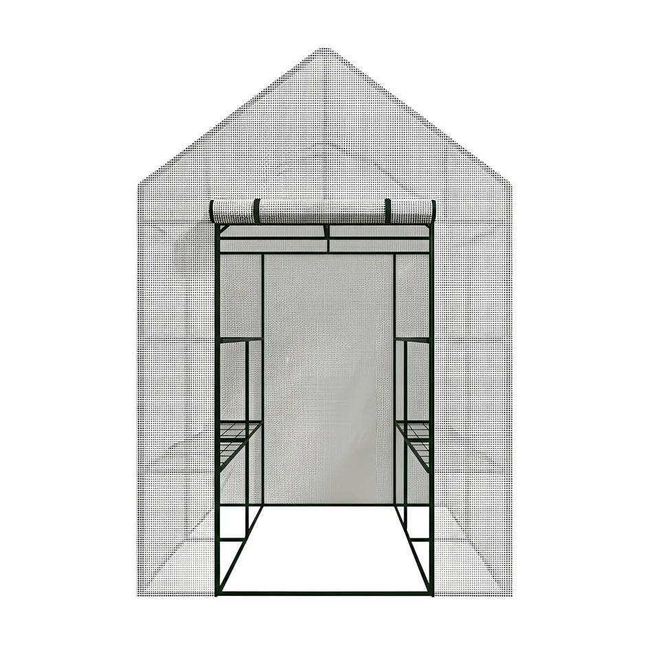 AWTools Tuinkas wit met 8 planken 140x140x200cm