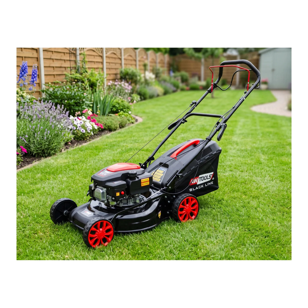 AWTools Benzine grasmaaier achterwielaandrijving 3,5PK 150cc 46 cm Black Line