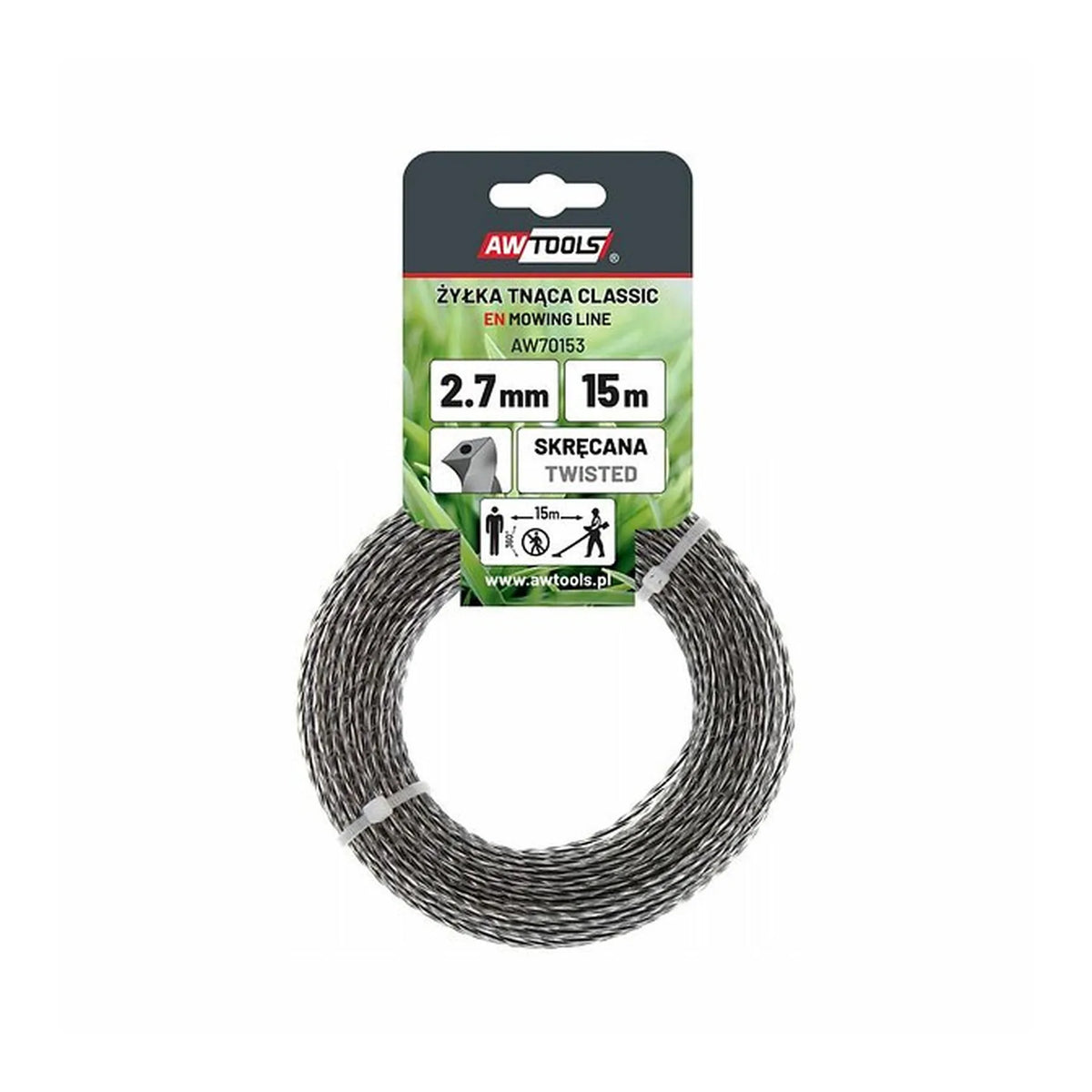 AWTools Nylon Grasdraad Classic 2,0 mm Gedraaid Vierkant met Kern 100 m Spoel – productfoto