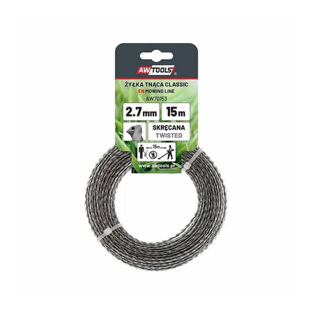 AWTools Nylon Grasdraad Classic 2,0 mm Gedraaid Vierkant met Kern 100 m Spoel – productfoto