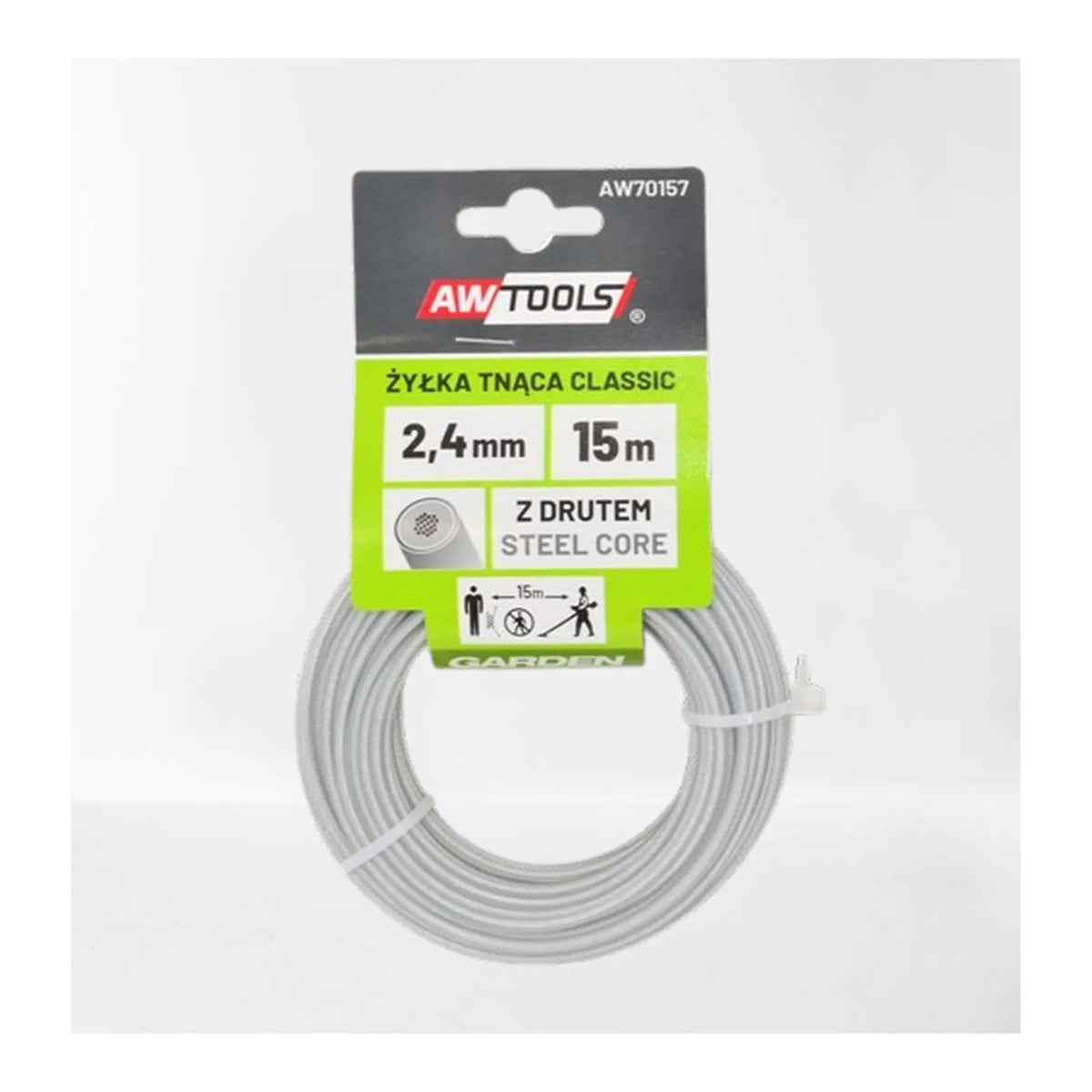 AWTools Nylon Maaidraad Classic 2,7 mm Rond met Stalen Kern 15m