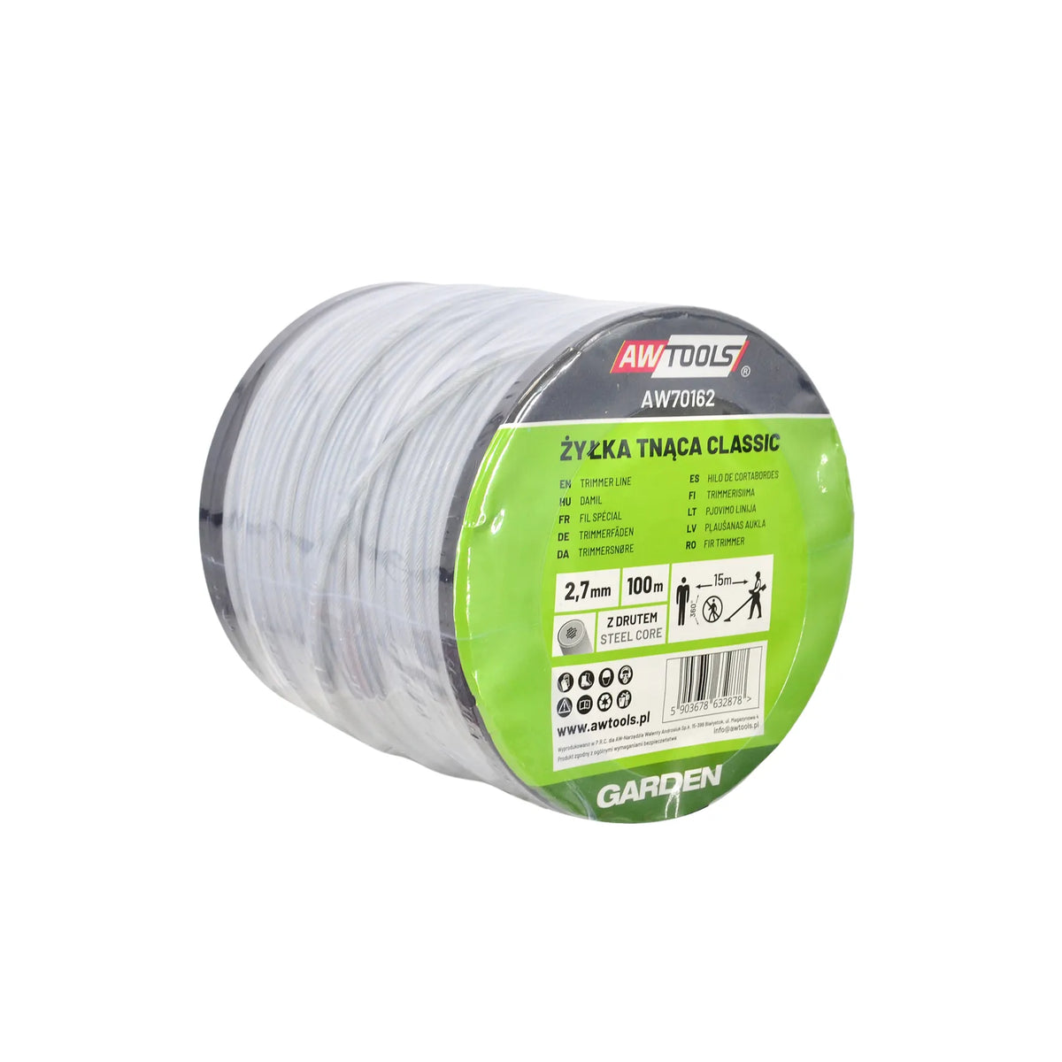 AWTools Nylon maaidraad rond met stalen kern 2,7x100m spoel