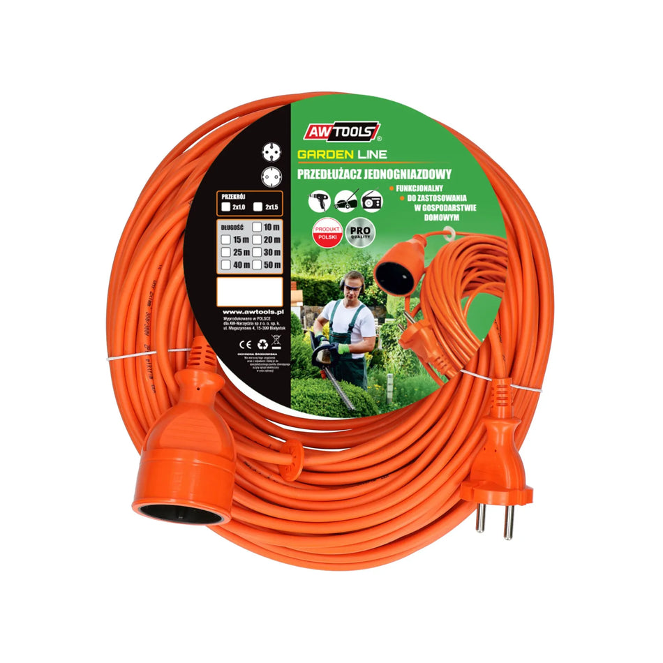 AWTools Tuinverlengsnoer oranje 15m 2x1,0 mm² 1-voudig