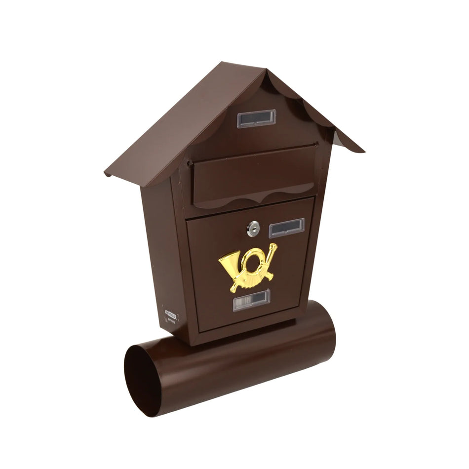 AWTools brievenbus met cilinderslot en krantentube bruin 370x470x100mm