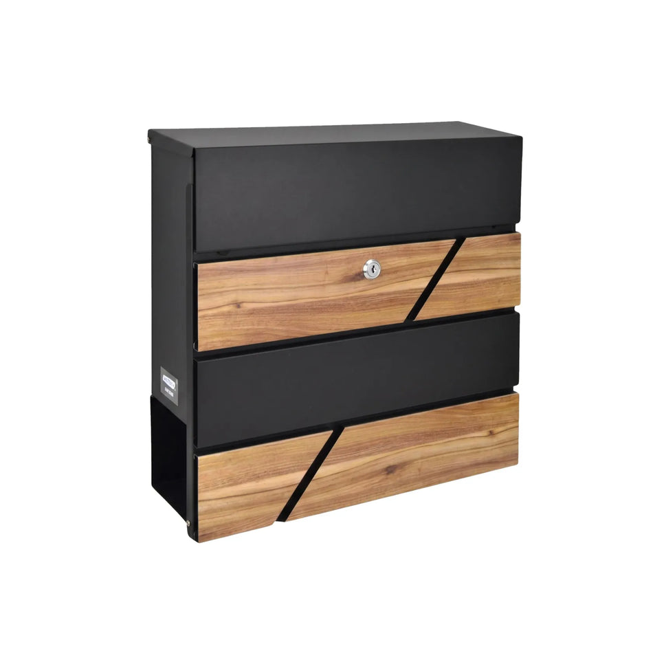 AWTools brievenbus met houtlook zwart 370x370x105mm