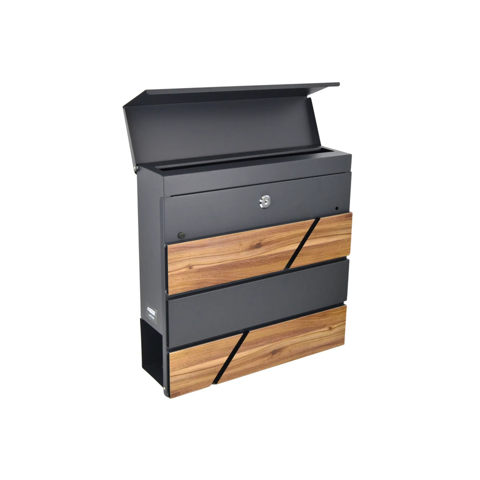 AWTools brievenbus antraciet met houtlook 370x370x105mm