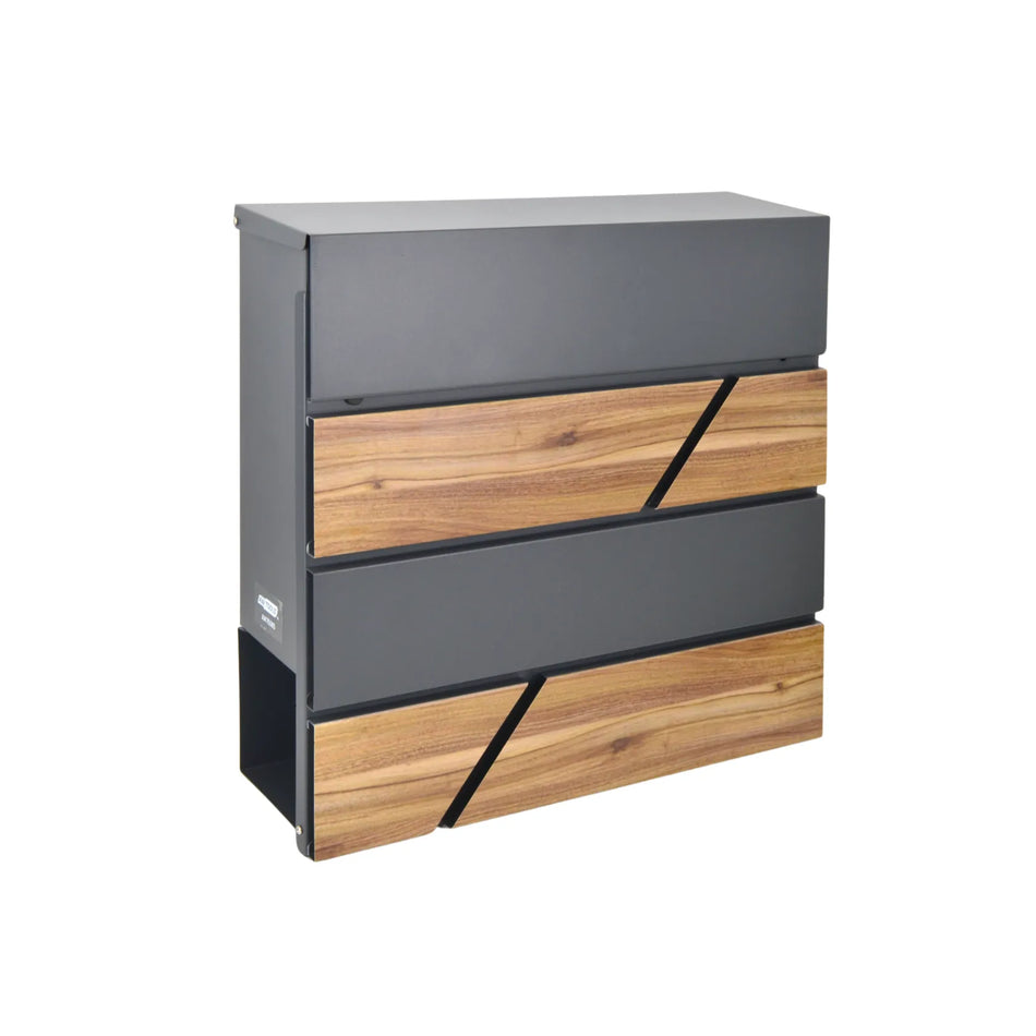 AWTools brievenbus antraciet met houtlook 370x370x105mm