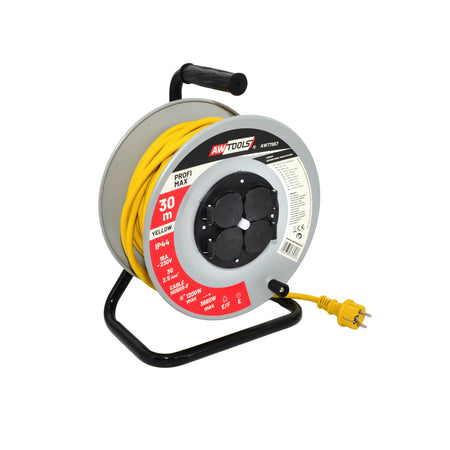 AWTools Verlengsnoerhaspel met metalen behuizing 30m 3x2,5 mm geel IP44