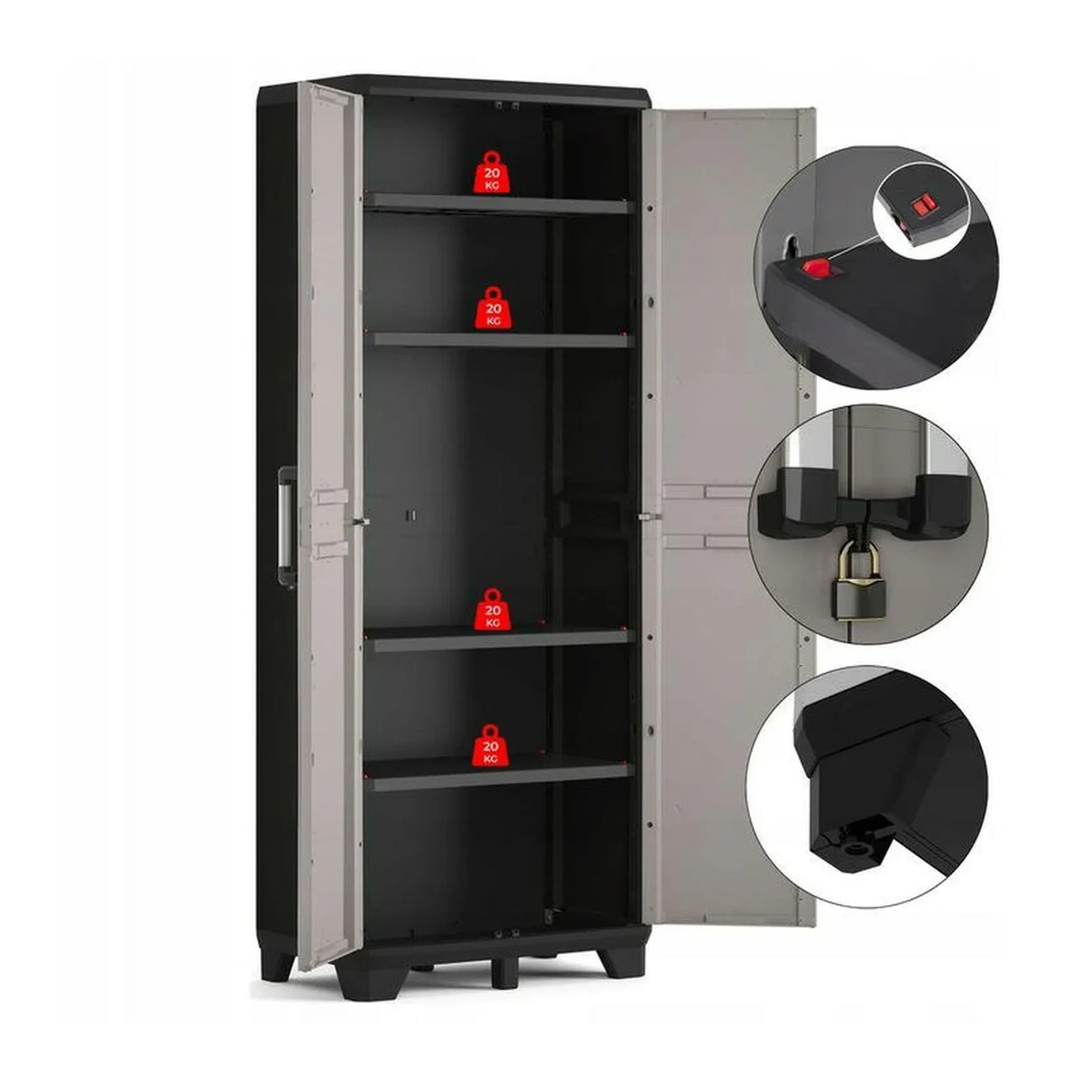 Keter Opbergkast PRO Hoog Grijs/Zwart 68 x 39 x 173 cm
