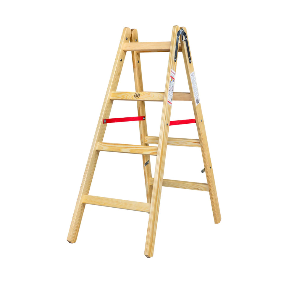 AWTools houten ladder 2x4 treden 150 kg draagkracht