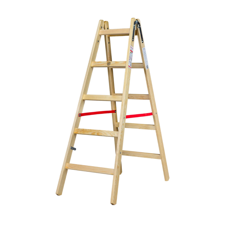 AWTools houten ladder 2x5 treden 150 kg draagkracht