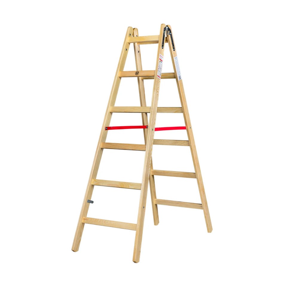 AWTools houten ladder 2x6 treden 150 kg draagkracht