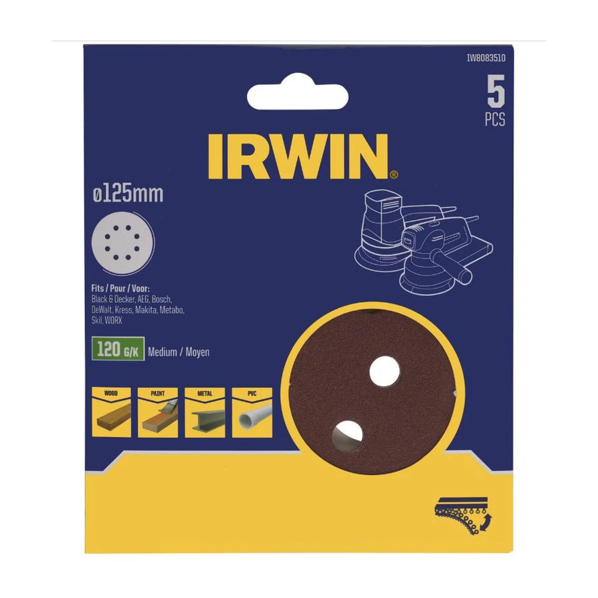 IRWIN Schuurschijf schuur perforatie 125mm p120 /5 stuks