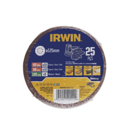 IRWIN Schuurschijf schuur perforatie 125mm p 60(x10), 80(x10), 120(x5) /25 stuks