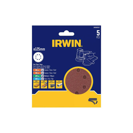 IRWIN Schuurschijf schuur perforatie 125mm p 60(x1), 80(x1), 120(x2), 180(x1) /5 stuks