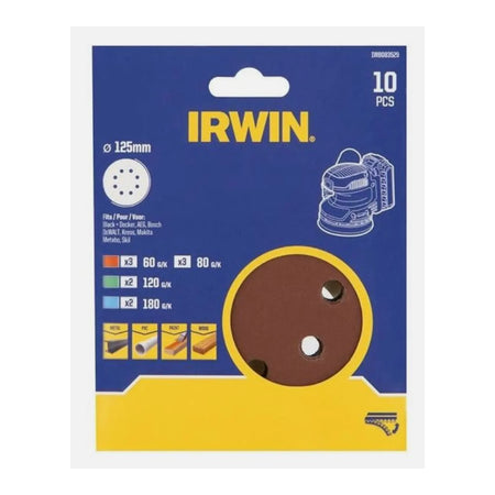 IRWIN Schuurschijf schuur perforatie 125mm p 60(x3), 80(x3), 120(x2), 180(x2) /10 stuks
