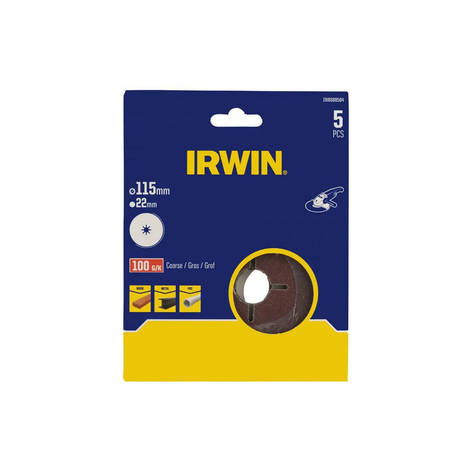 IRWIN Schuurschijf fiberschuur 115mm x 22mm p 40 /5 stuks