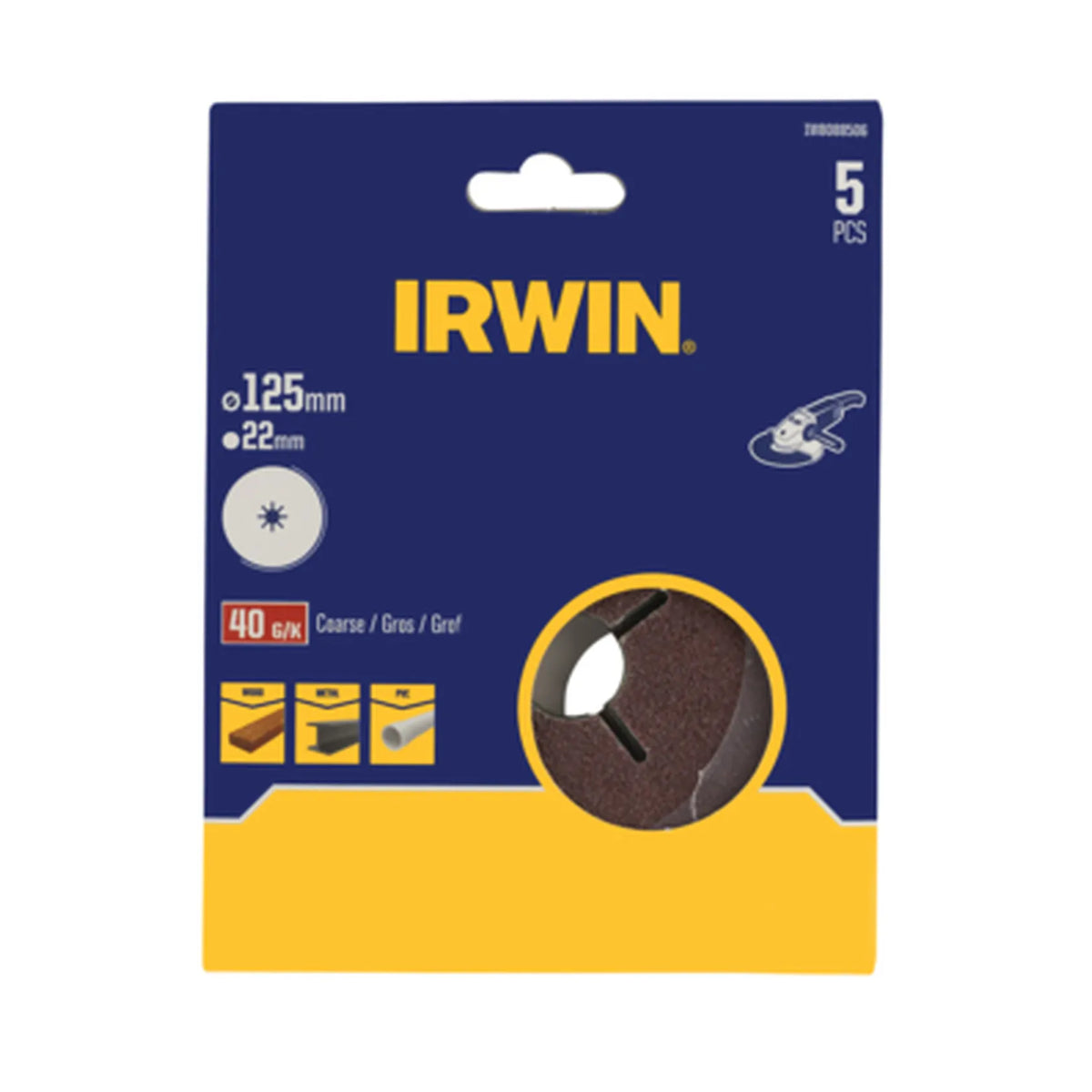 IRWIN Schuurschijf fiberschuur 125mm x 22mm p 40 /5 stuks