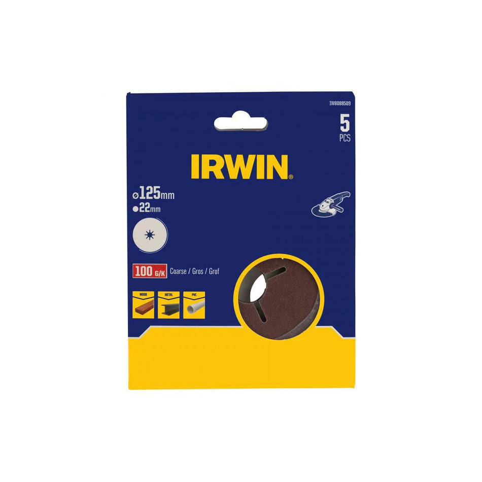 IRWIN Schuurschijf fiberschuur 125mm x 22mm p 60 /5 stuks