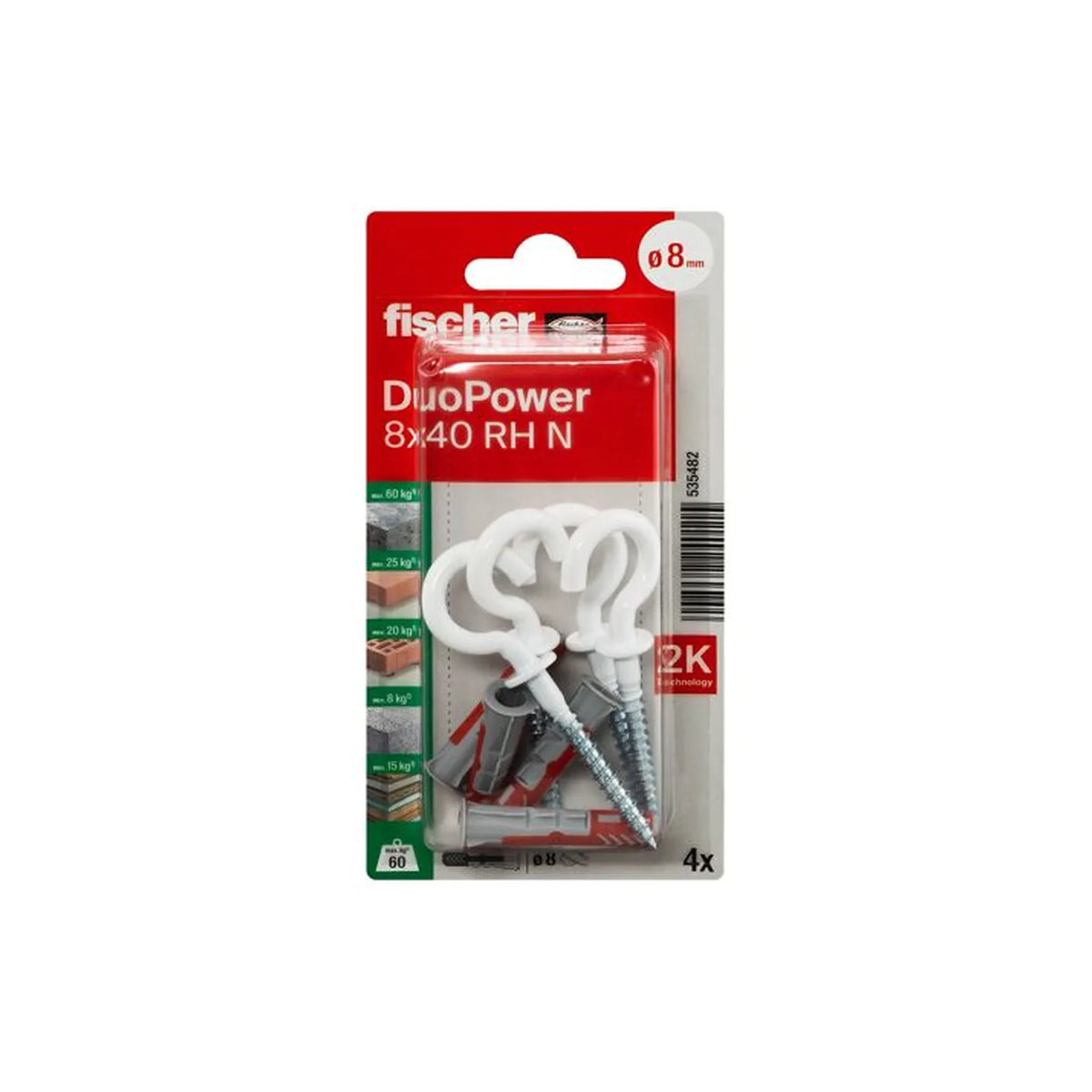 Fischer DuoPower 8x40 met nylon ronde haak