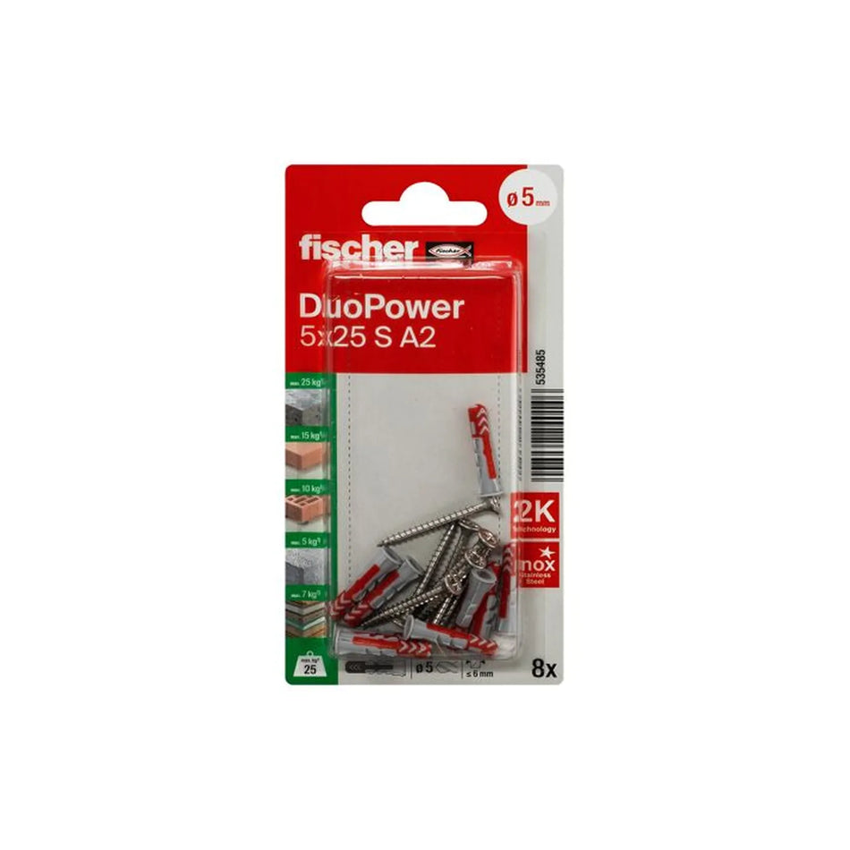 Fischer DuoPower 5x25 met rvs A2 schroef
