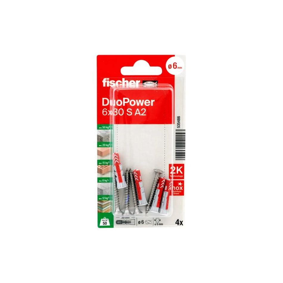 Fischer DuoPower 6x30 met rvs A2 schroef