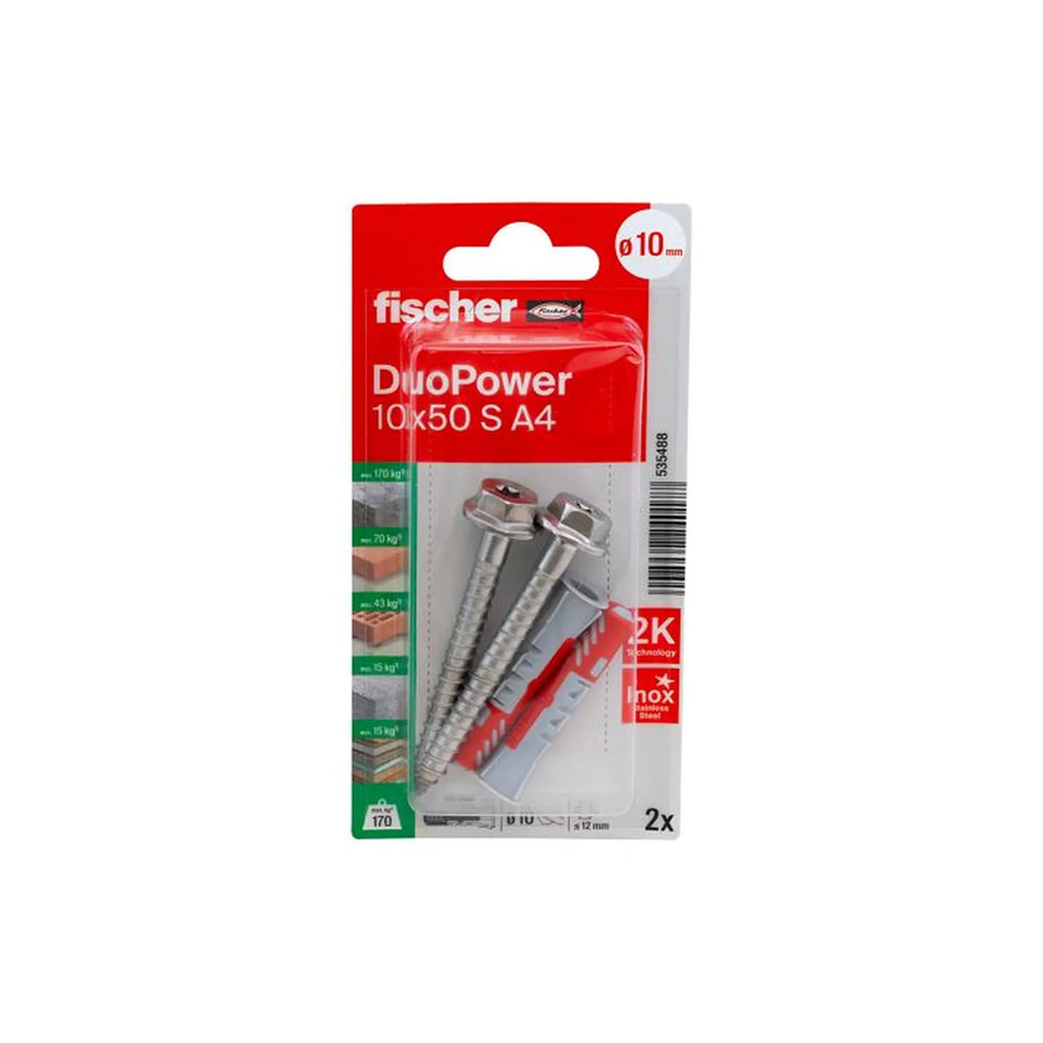 Fischer DuoPower 10x50 met rvs A4 schroef