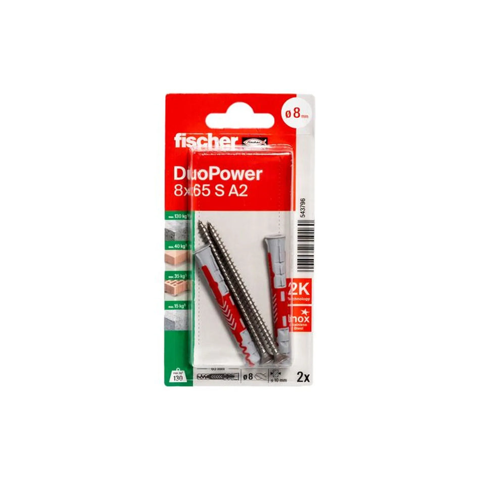 Fischer DuoPower 8x65 met rvs A2 schroef