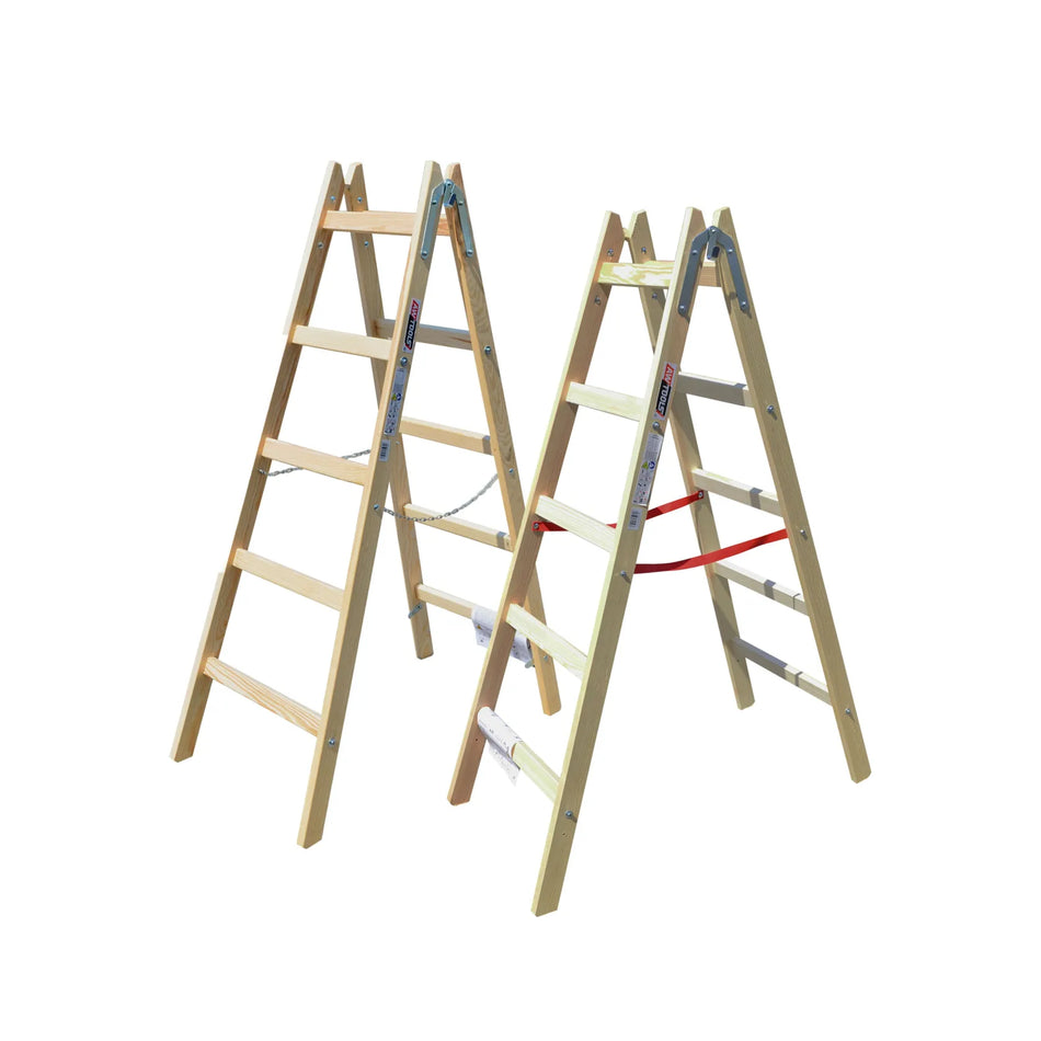 AWTools houten ladder 2x8 treden 150 kg draagkracht